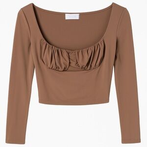 Isalis Long Sleeve Ruched Front Crop Top – Brown – Size S